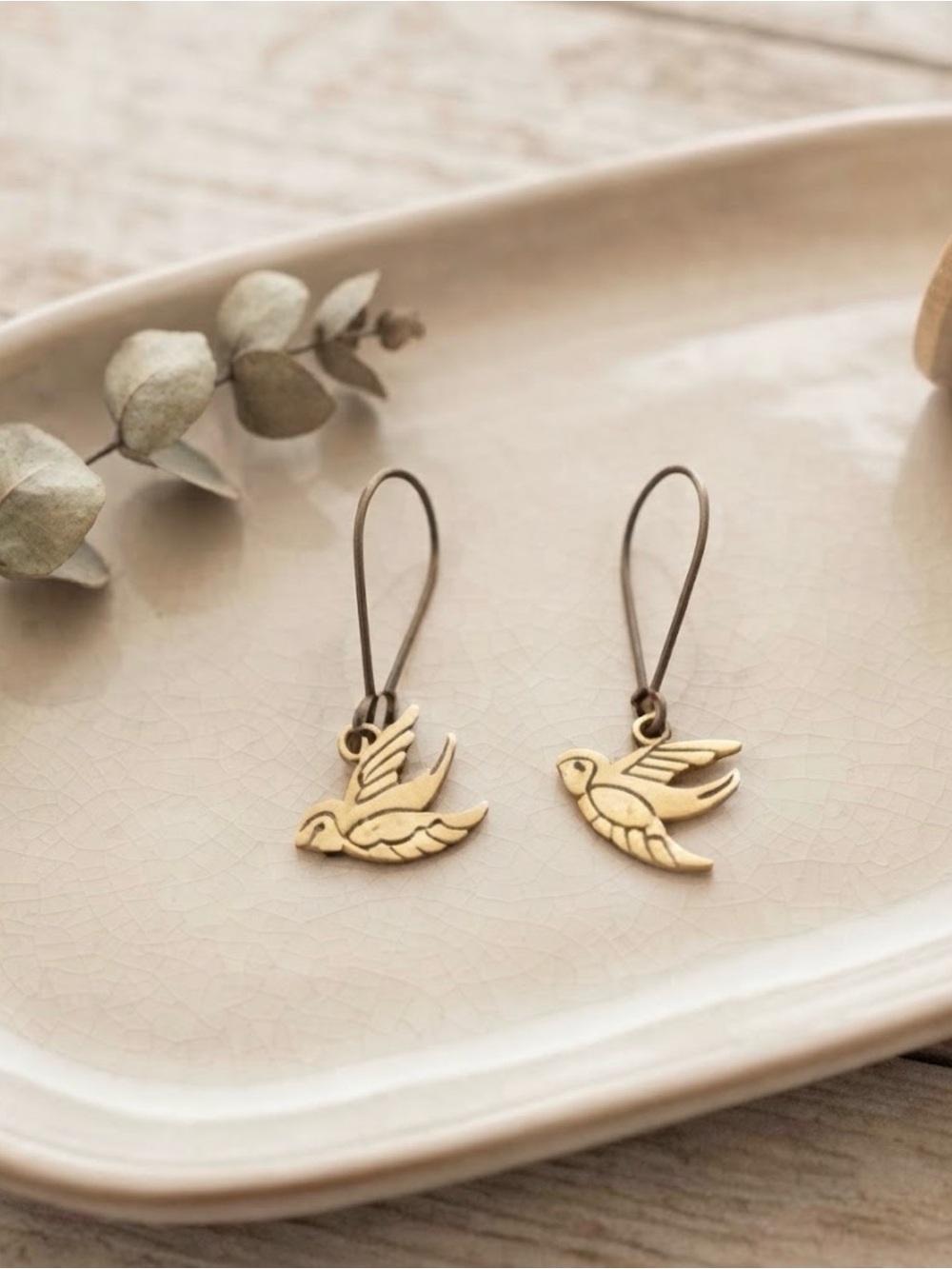 Gold Bird Dangle Earrings - Unbranded